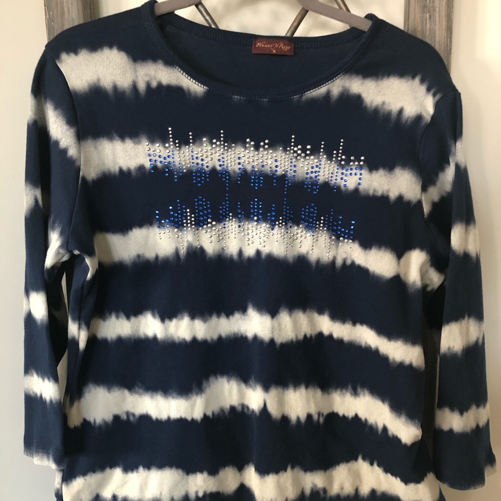 Tie dye 3/4 inch sleeve embellished shirt